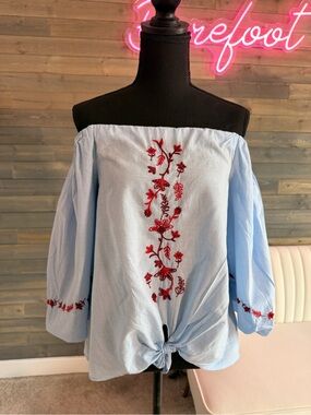Beachlunchlounge Kaia Off-Shoulder Tie-Front Top Size XS 100% Cotton
